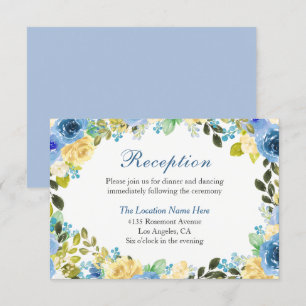 Romantic Blue Yellow Rose Garden Reception Card
