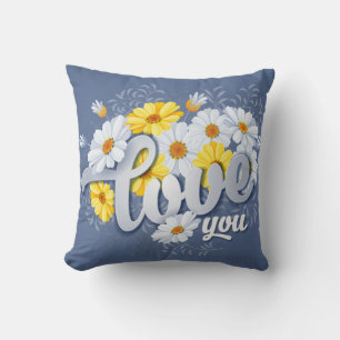 Romantic Blue, Yellow & White Camomile floral Throw Pillow