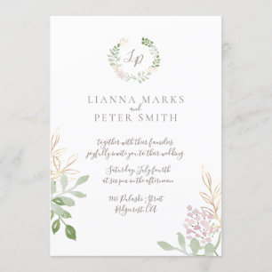 Romantic Blush and Gold Floral Wedding Invitation