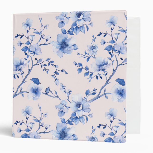 Romantic Blush Blue Floral Bridal Shower Binder (Front/Inside)