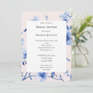 Romantic Blush Blue Floral Bridal Shower Invitation