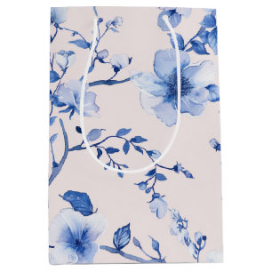 Romantic Blush Blue Floral Bridal Shower Medium Gift Bag