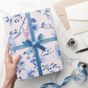 Romantic Blush Blue Floral Wedding Wrapping Paper