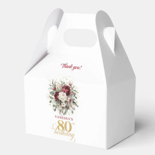Romantic Blush Burgundy 80th Birthday Favour Box
