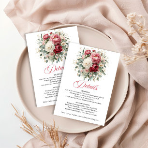 Romantic Blush Burgundy Floral Wedding Details Car Enclosure Card