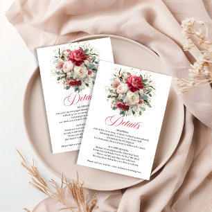 Romantic Blush Burgundy Floral Wedding Details Enclosure Card