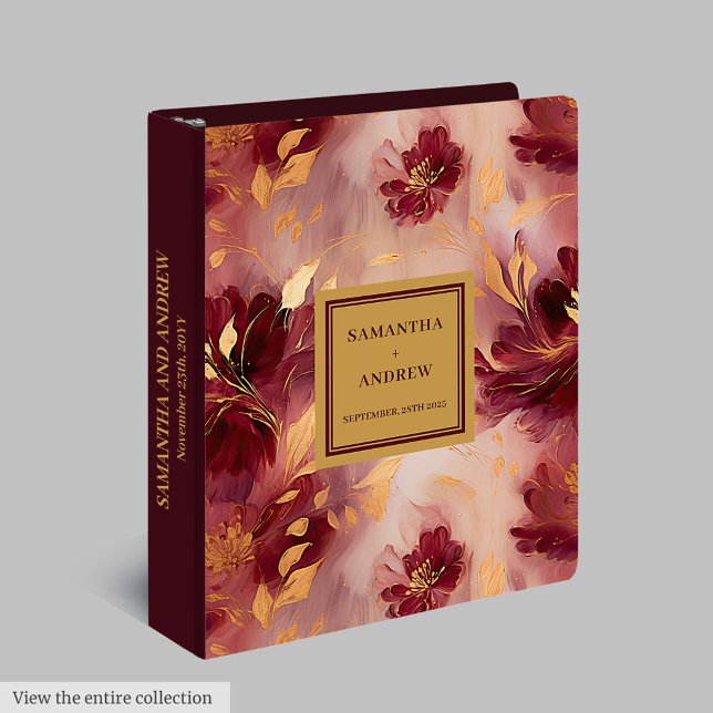 Romantic Blush Burgundy Gold Wedding Memory Album Binder (Romantic Blush Burgundy Gold Wedding Memory Album 3 Ring Binder)
