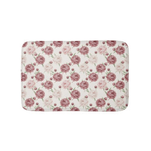Romantic Blush & Burgundy Peony Floral Pattern Bath Mat