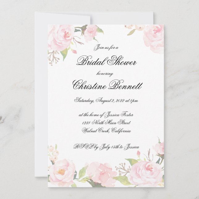 Romantic Blush Floral Birdal Shower Invitation (Front)