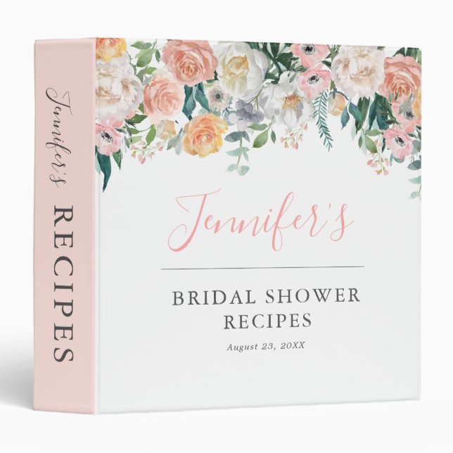 Romantic Blush Floral Bridal Shower Recipe Binder (Front/Spine)