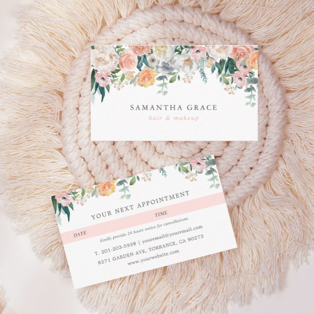 Romantic Blush Floral Hair Makeup Appointment Card (Creator Uploaded)