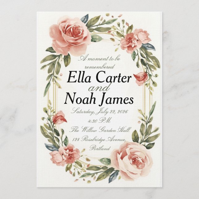 Romantic Blush Floral Wedding Invitation (Devant)