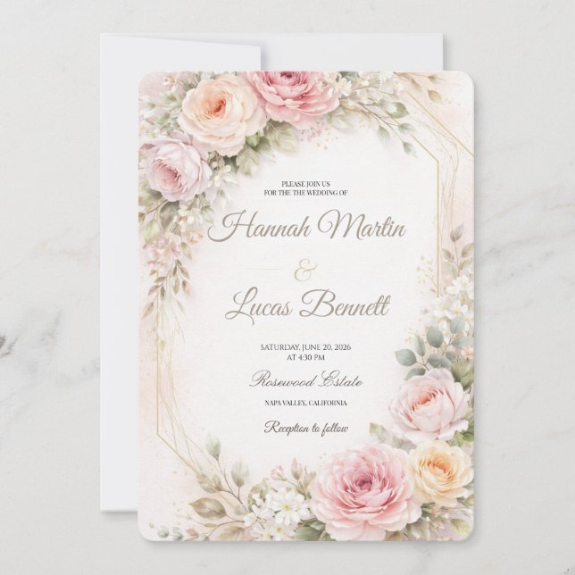 Romantic Blush Floral Wedding Invitation Mockup  (Front)