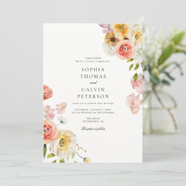 Romantic Blush Garden Wedding Invitation (Debout devant)