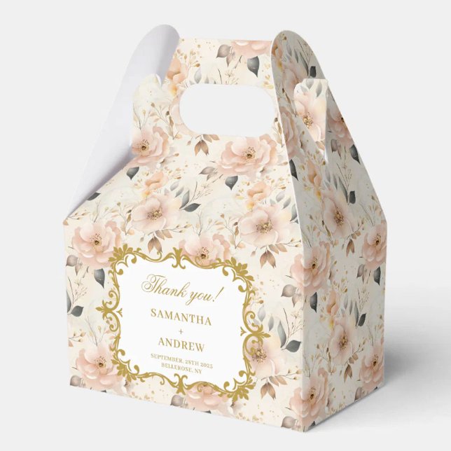 Romantic Blush Gold Wedding Favour Box with Floral (Romantic Blush Gold Wedding Favor Box with Floral)
