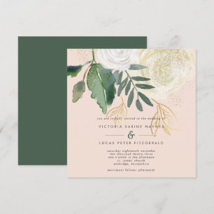 Romantic Blush & Green Square Wedding Invitation