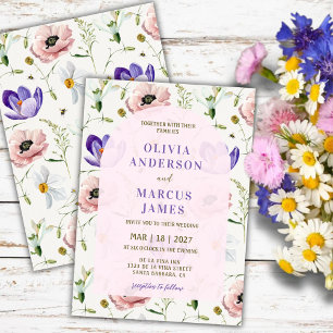 Romantic Blush & Lavender Floral Wedding Invitation