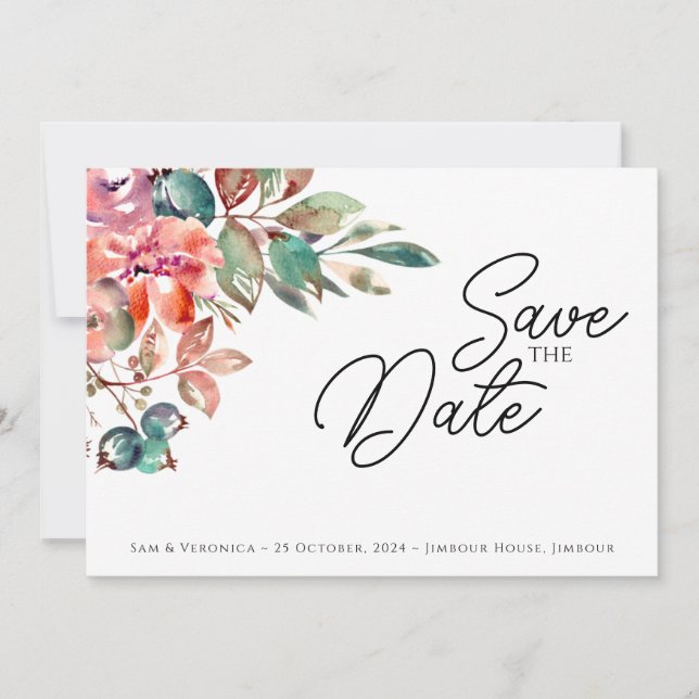 Romantic Blush Mauve Horizontal Save the Date Card (Front)