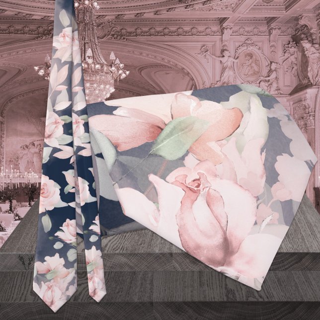 Romantic Blush & Navy Secret Garden Rose Wedding  Tie (Creator Uploaded)