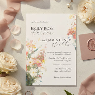 Romantic Blush Painted Floral Wedding Invitation