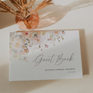 Romantic Blush Peach Floral Bridal Shower Guest Book