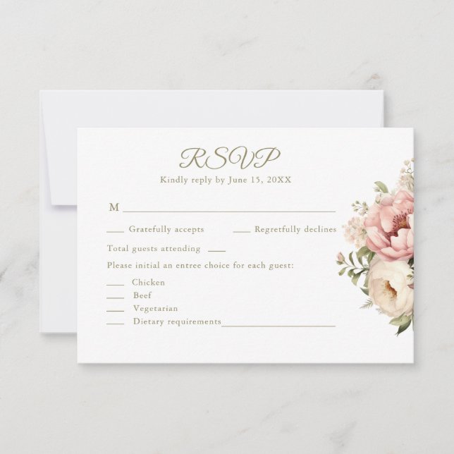 Romantic Blush & Peach Floral Wedding RSVP Card (Front)