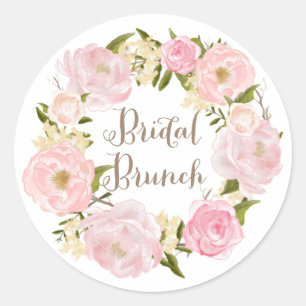Romantic Blush Peonies Wreath Bridal Brunch Classic Round Sticker