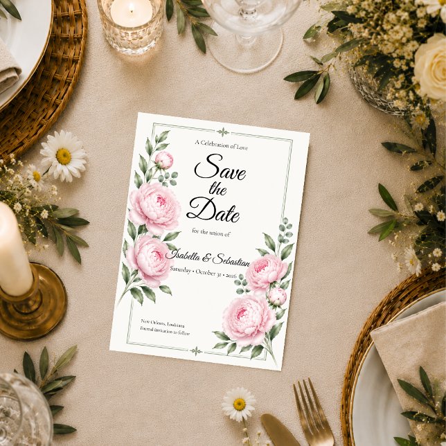 Romantic Blush Peony Elegance Wedding Save The Date (Creator Uploaded)