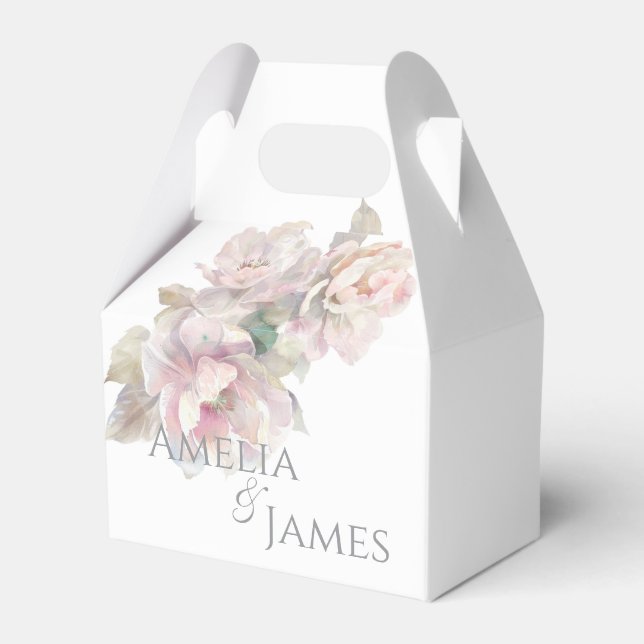 Romantic Blush Peony Floral Wedding  Favor Box (Front Side)