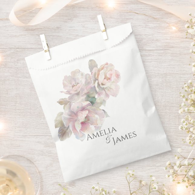 Romantic Blush Peony Floral Wedding  Favour Bag (Clipped)