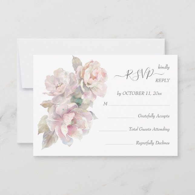 Romantic Blush Peony Floral Wedding Meal RSVP 2 (Front)