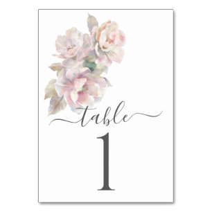 Romantic Blush Peony Floral Wedding  Table Number