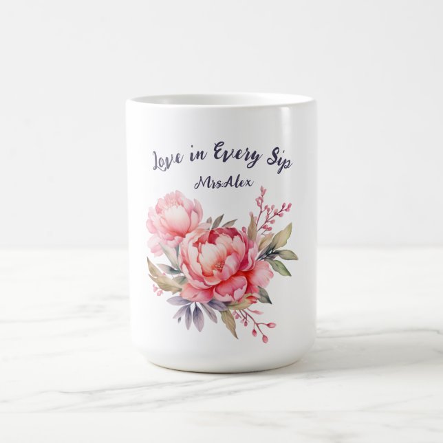 Romantic Blush Peony Wedding Coffee Mug  (Center)