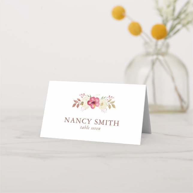 Romantic Blush Pink Botanical Wedding Table  Place Card (Front)