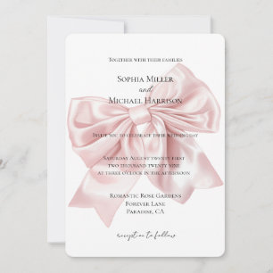 Romantic Blush Pink Bow Wedding Invitation