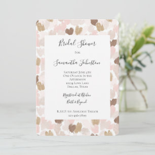 Romantic Blush Pink Brown Hearts Bridal Shower Invitation