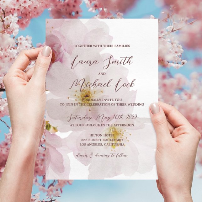 Romantic Blush Pink Cherry Blossoms Wedding Invitation (Creator Uploaded)