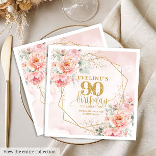 Romantic blush pink floral 90th birthday paper napkin