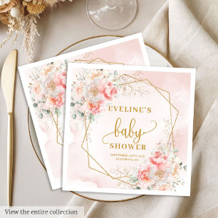 Romantic blush pink floral baby shower napkins