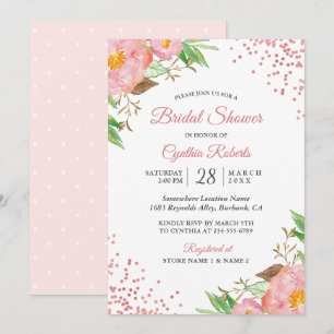 Romantic Blush Pink Floral Confetti Bridal Shower Invitation