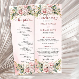 Romantic Blush Pink Floral Gold Greenery Wedding Program