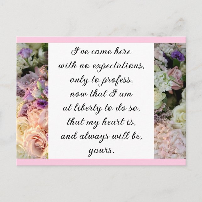 Romantic Blush Pink Floral Jane Austen Love Quote Postcard (Front)