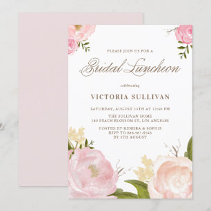 Romantic Blush Pink Flowers Bridal Luncheon Invitation