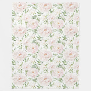 Romantic Blush Pink Flowers Fleece Blanket