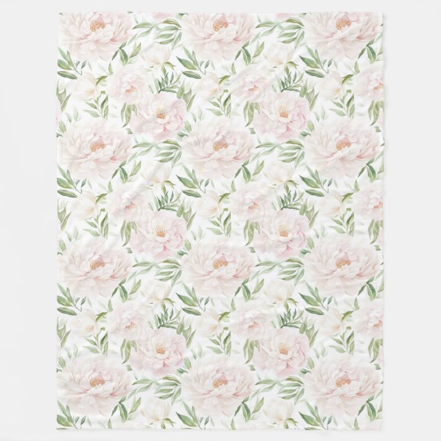 Romantic Blush Pink Flowers Fleece Blanket (Front)