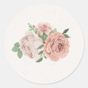 romantic blush pink flowers & leaves classic round classic round sticker