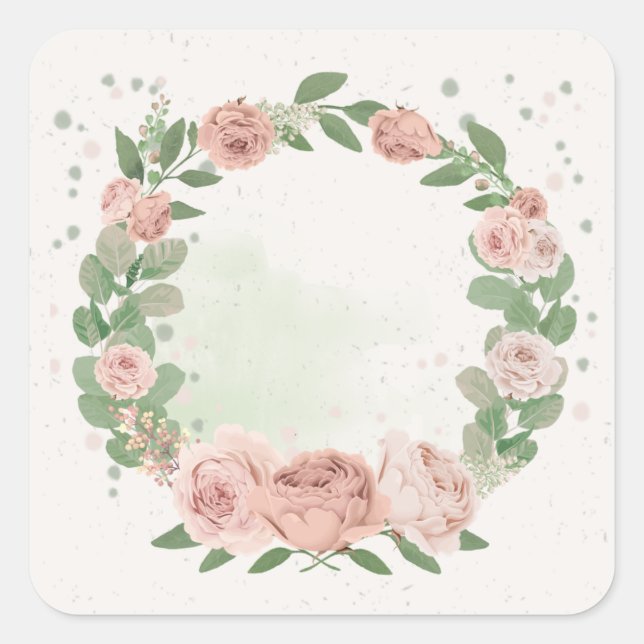 romantic blush pink flowers & leaves square sticke square sticker (Front)