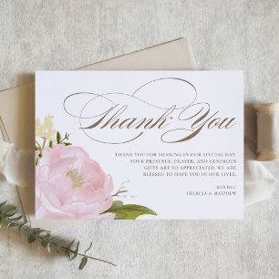 Romantic Blush Pink Garden Rose Botanical Wedding Thank You Card