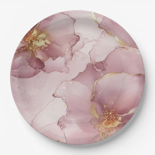 Romantic Blush Pink Gold Floral Birthday Paper Plate