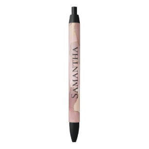 Romantic Blush Pink Gold Floral Black Ink Pen